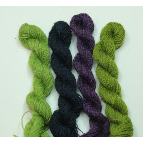 Laine 20/2 - lot 25m x 4 - bleu, violet et vert